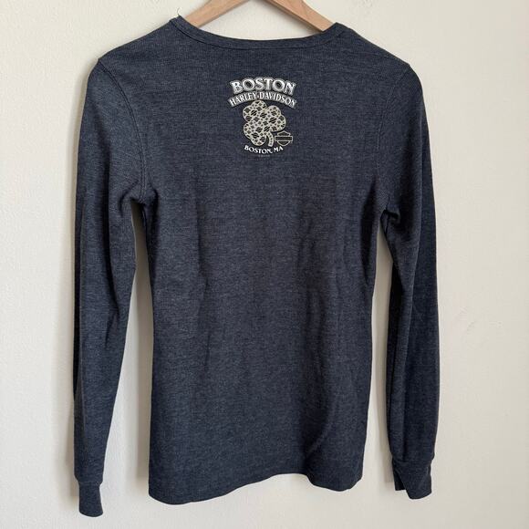 Vintage Harley Davidson Women Gray Waffle Longsleeve Studded Top Size Medium Y2K - Picture 9 of 12
